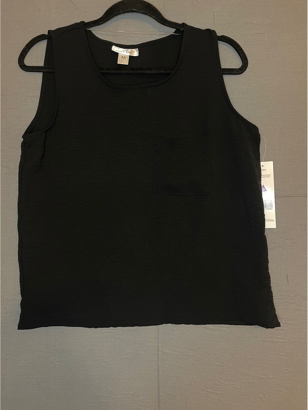 NWT Just Be Women's Size M Black Textured Sleeveless Pocket Tank Top Blouse